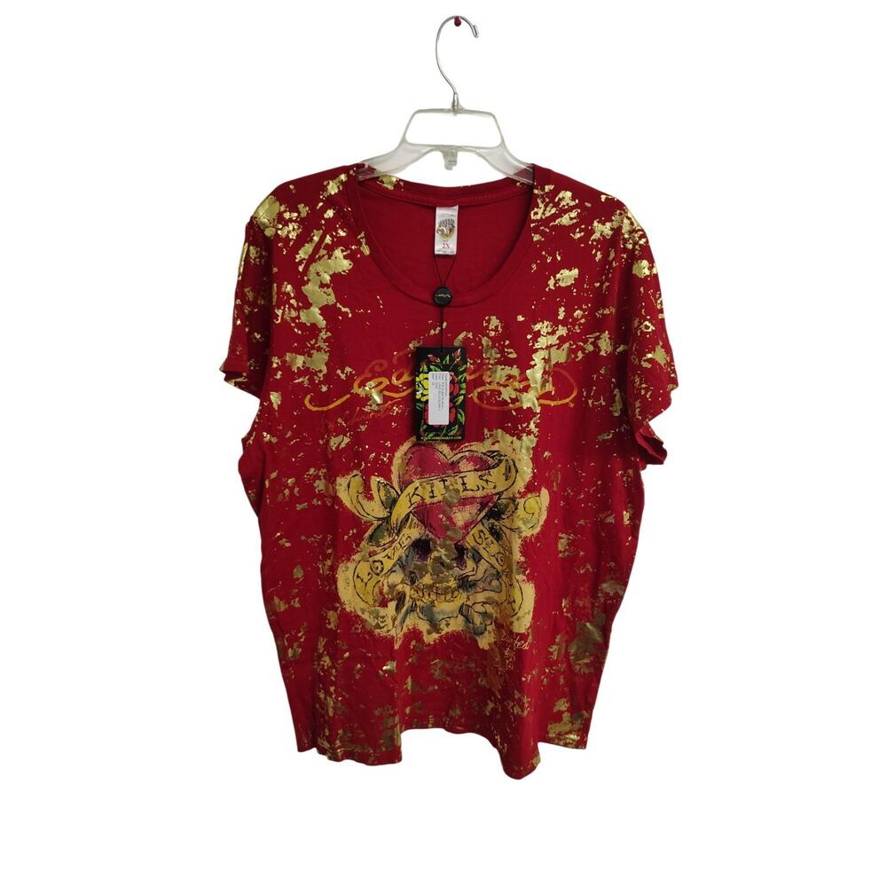 NWT Ed Hardy Red‎ XXL Skull Graphic Short Sleeve T-Shirt